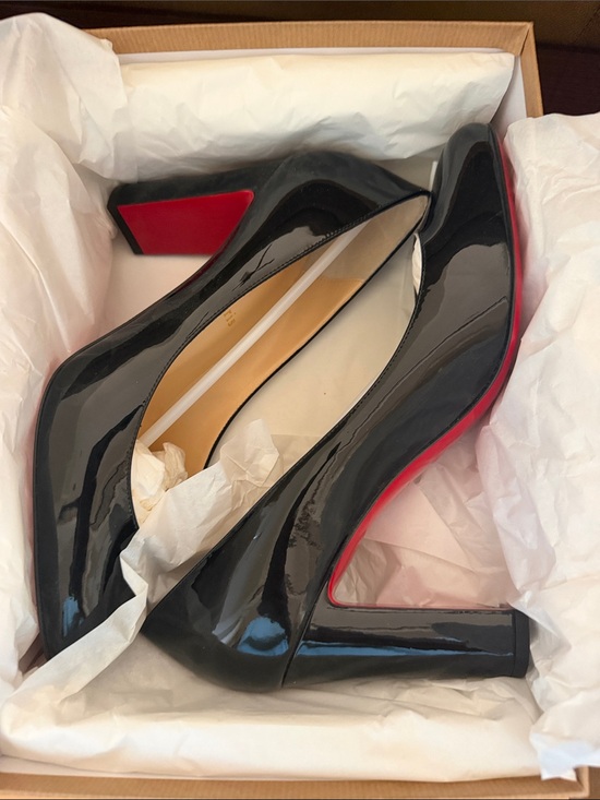 Christian Louboutin Shoes - Christian Louboutin Black Patent Block Heel Pumps with Red Soles